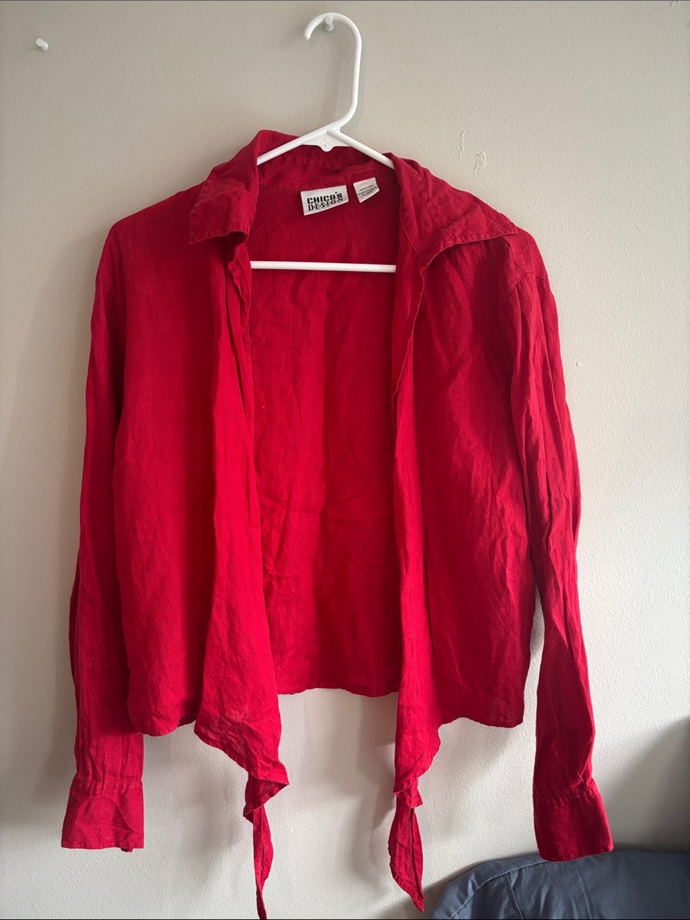 Chico's Bright Red Tie-Front Linen Shirt